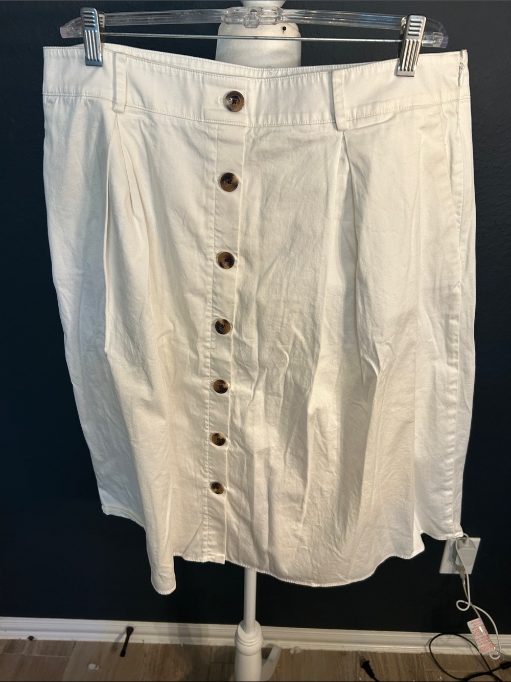 Ann Taylor Cream Button-Front Midi Skirt